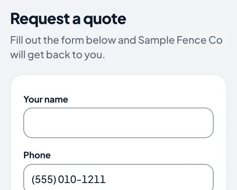 The Request a quote form a customer fills in: name, phone, email and the site address.